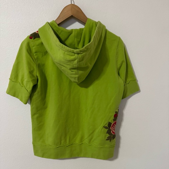 Johnny Was Embroidered Floral Half Sleeve Zipper Hoodie Lime Green Bohemian-S - Picture 2 of 9